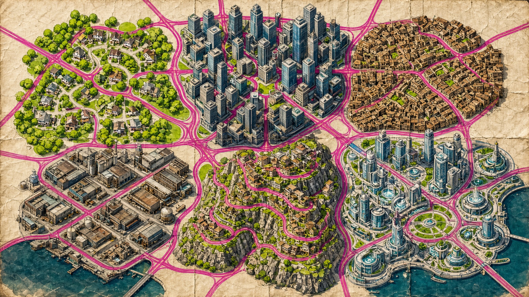 Map of the six districts